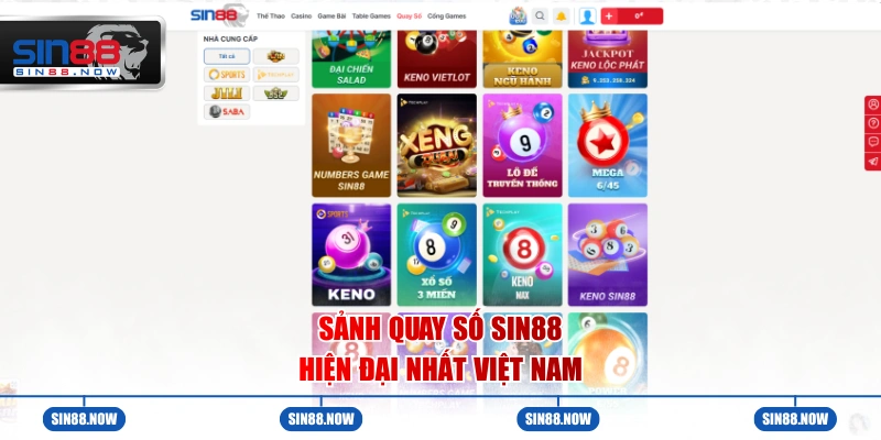 Sảnh quay số Sin88 đa dạng các trò chơi cực khủng